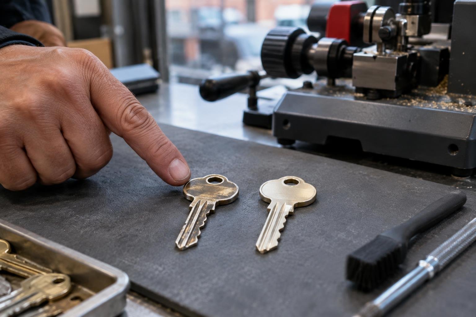 Worn residential key compared with a better-condition key before duplication.