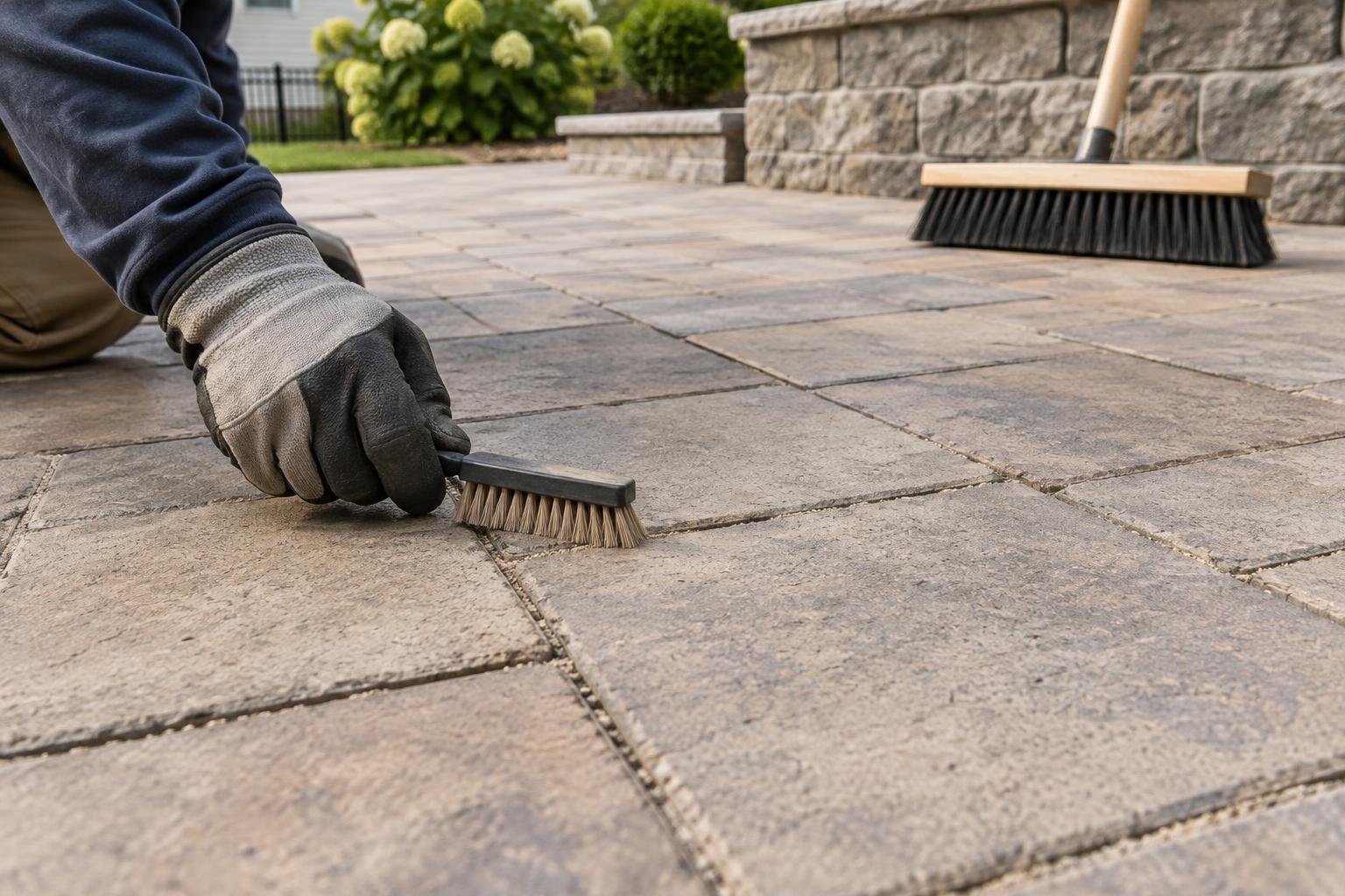 Inspection of paver joints and surface condition after cleaning.